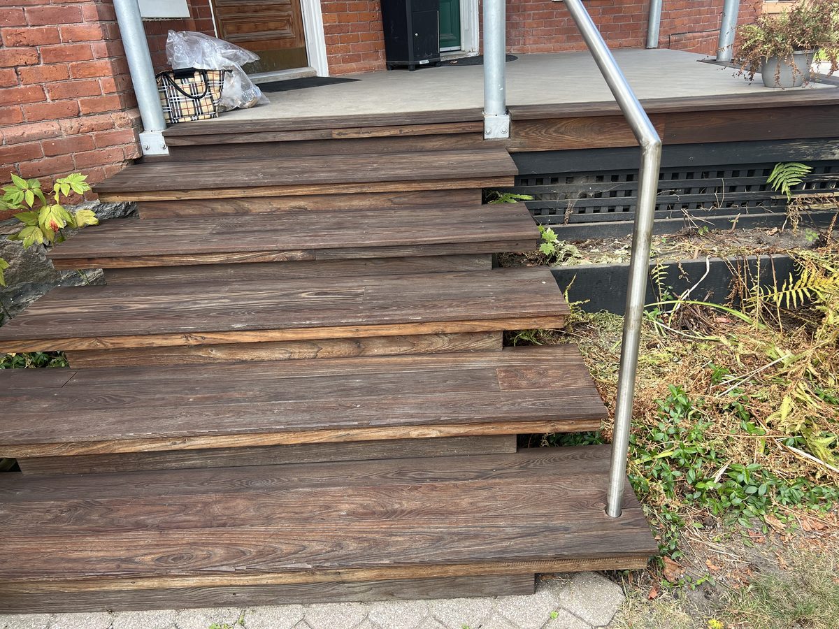 The same steps after staining, a deep brown